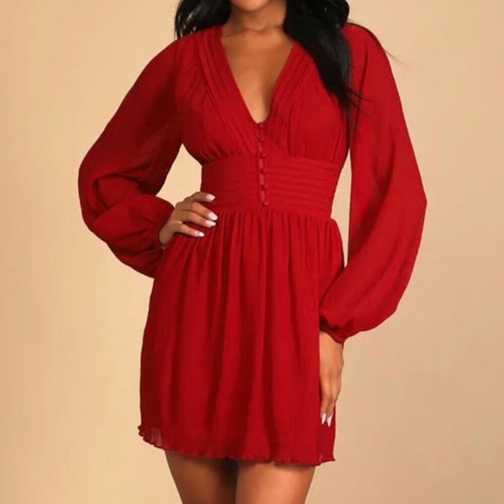 Lulus Red Long Sleeve Open Back Dress